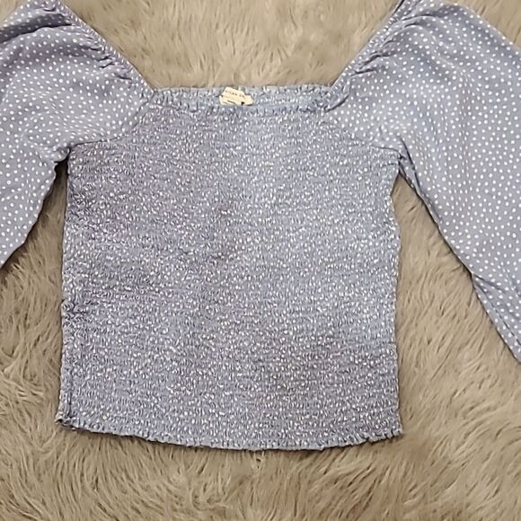 American‎ eagle outfitters womens light blue polkadot cropped long sleeve shirt - Picture 2 of 6